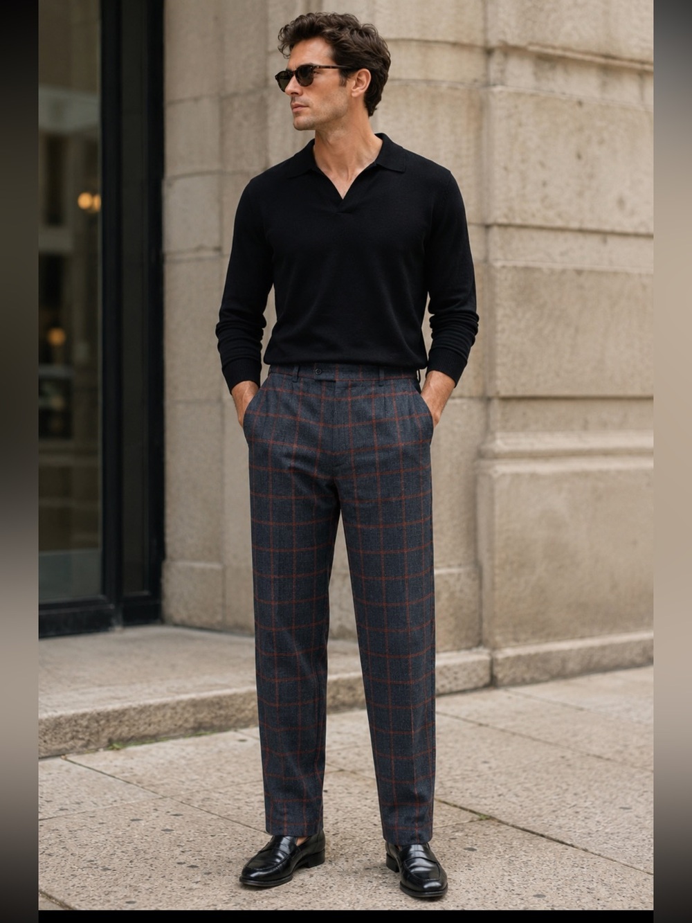 Steven Land Gray Orange Windowpane Plaid Dress Pants 54x37 NWT Classic Fit